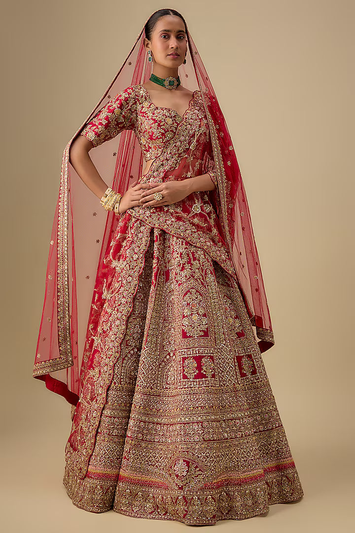 Kalighata Maroon Raw Silk Zardosi Embroidered Lehenga Set
