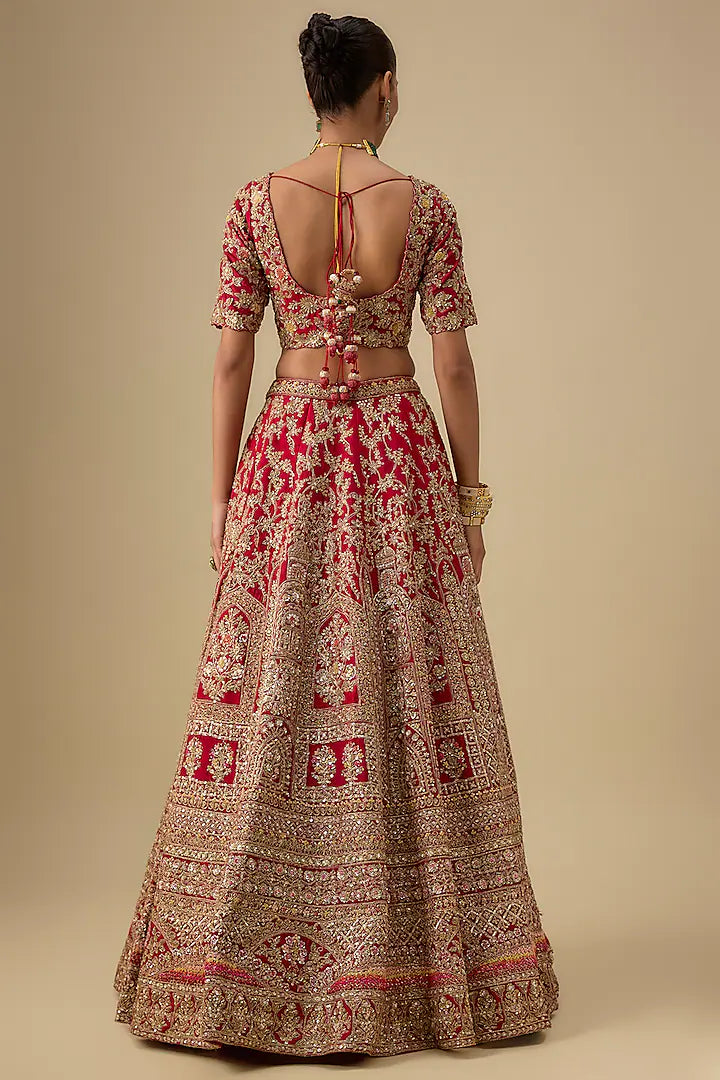 Kalighata Maroon Raw Silk Zardosi Embroidered Lehenga Set