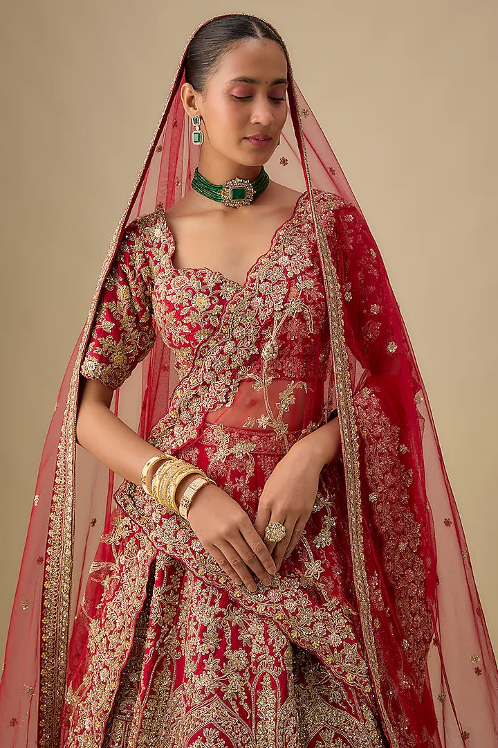 Kalighata Maroon Raw Silk Zardosi Embroidered Lehenga Set